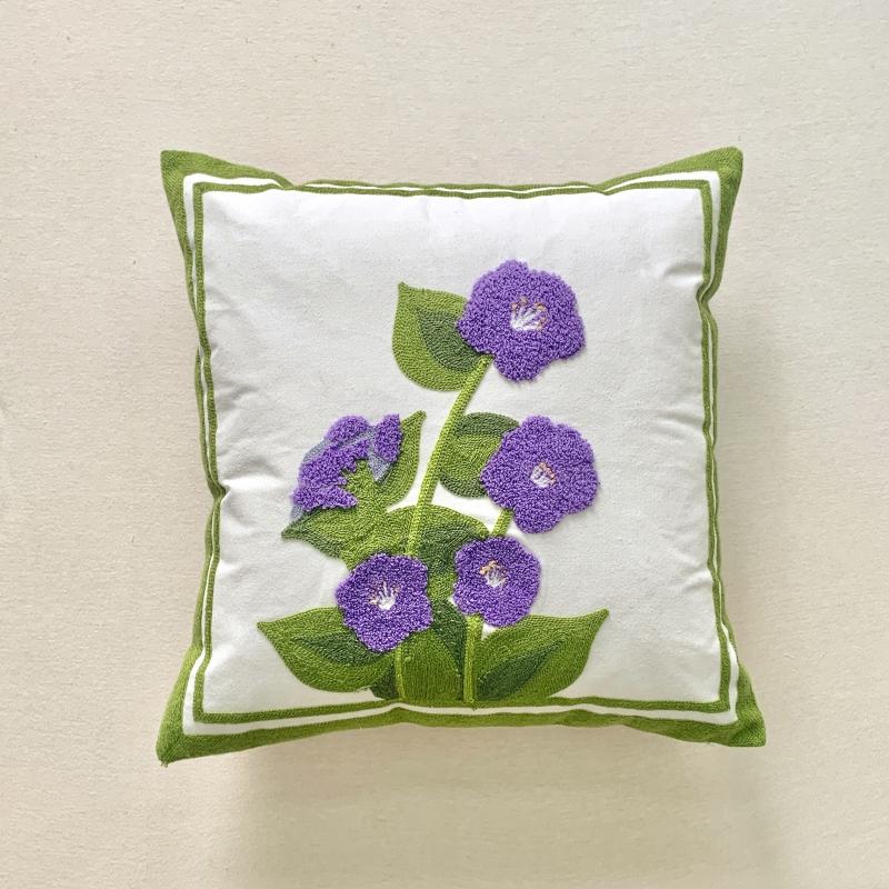 Pure Cotton Embroidery Tulip Spring Throw Pillow Covers Outdoor Patio Cushion Cover Pillow Cases Summer Garden Decorations Home