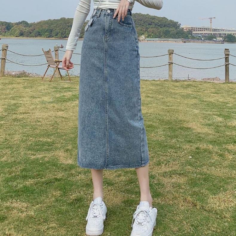 Модная летняя юбка-ковбой с разрезом и трапециевидной формой XL — фото 4