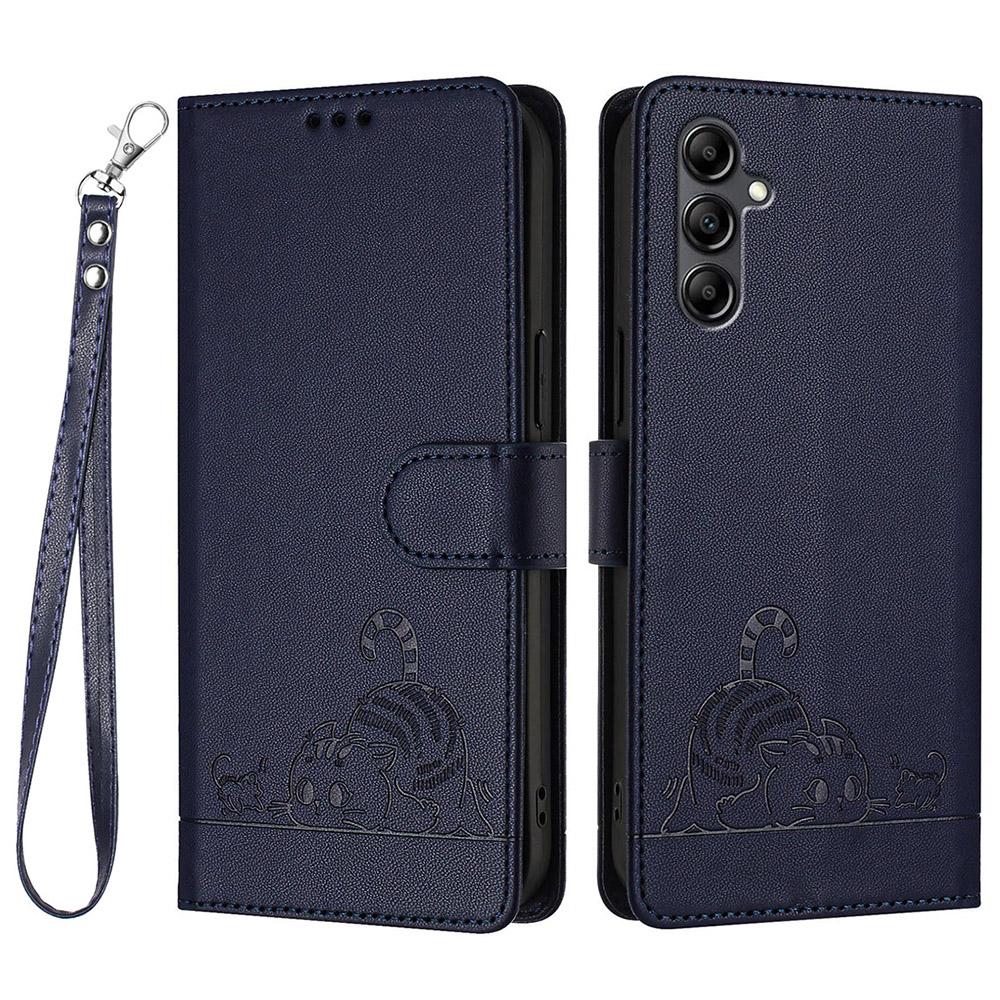 For Samsung Galaxy A15 4G/5G Case with Strap RFID Blocking Leather Wallet Phone Cover Cat Mouse Pattern