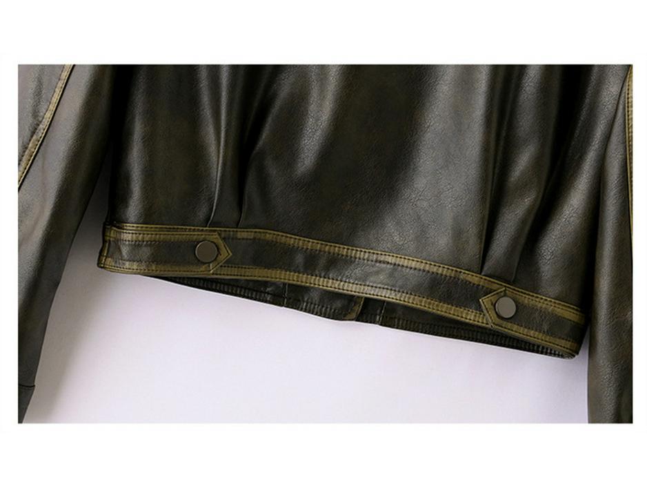 2025 Spring/Autumn Temperament Women's Slim Leather Jacket with Turn-Down Collar