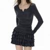 Gothic Style Dress With Abstract Print And Mandarin Collar For Streetwear Fashion
