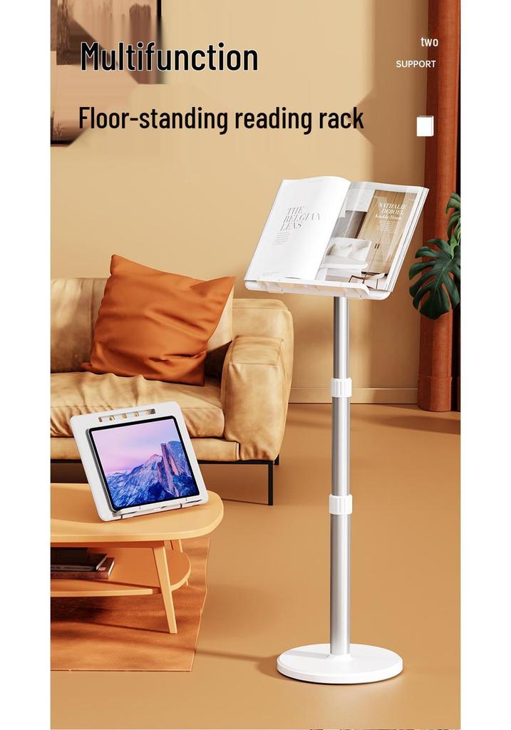 Adjustable Floor-standing Reading Stand with Telescopic Bookshelf