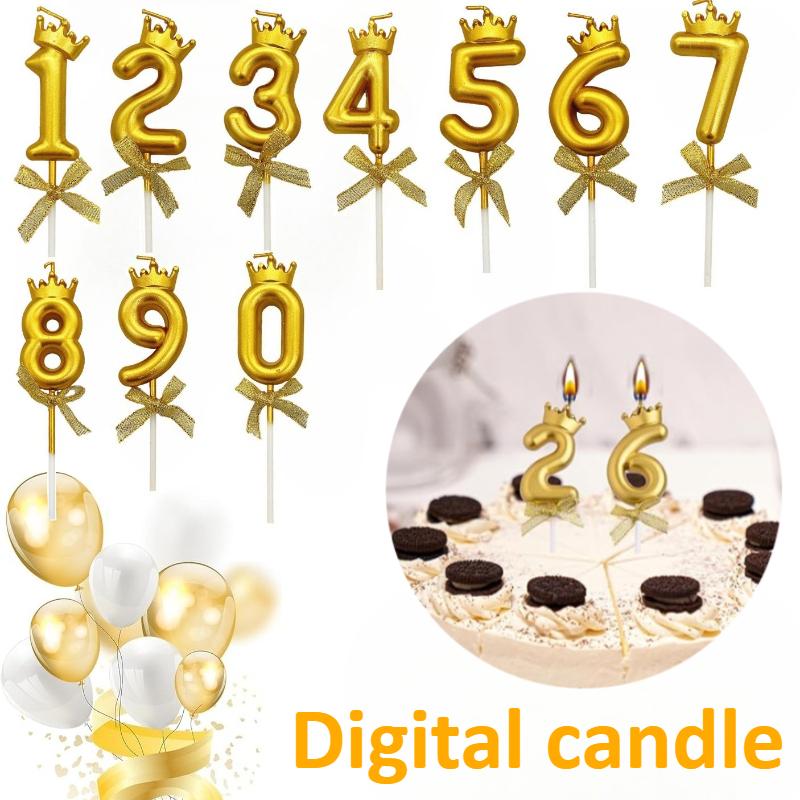 Gold Crown Number Birthday Candles Luxury Metallic Numeral Cake Toppers Happy Birthday Party Decorations for Kids Adults Men Women