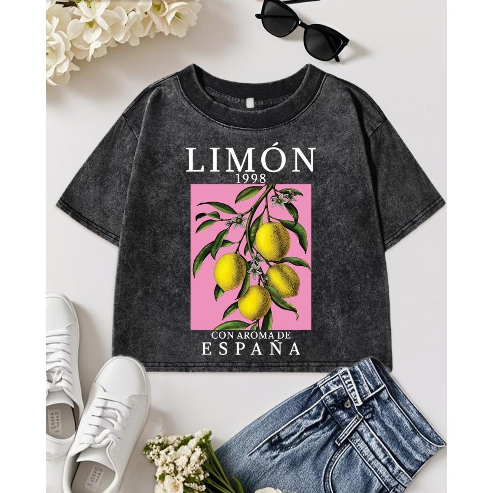 

Женская футболка с принтом Лимон Фрукт 1998 Испания, выстиранная, летняя, с коротким рукавом, повседневная, хлопковая футболка, удобная, облегающая, спортивная одежда XL