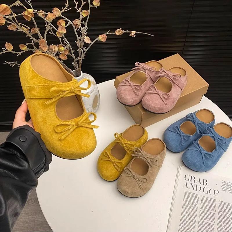 Slippers women's spring and summer 2025 new thick-soled round head fashion bow one pedal bag head lazy half drag single shoes
