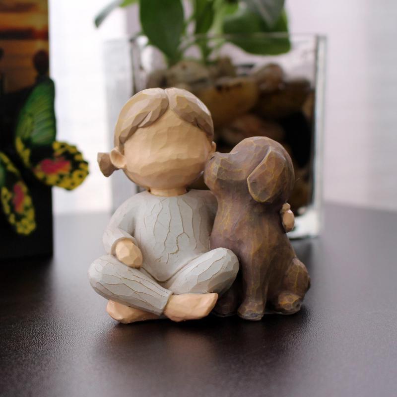 Creative Angel Girl and Dog Sculpture Decoration Home Living Room Bookcase Decoration Crafts Resin Statue Decoration