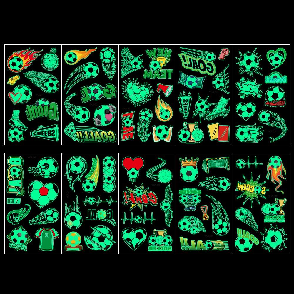 10Pcs/set Soccer Luminous Tattoo Sticker Glowing Cartoon Soccer Tattoo  Women Men