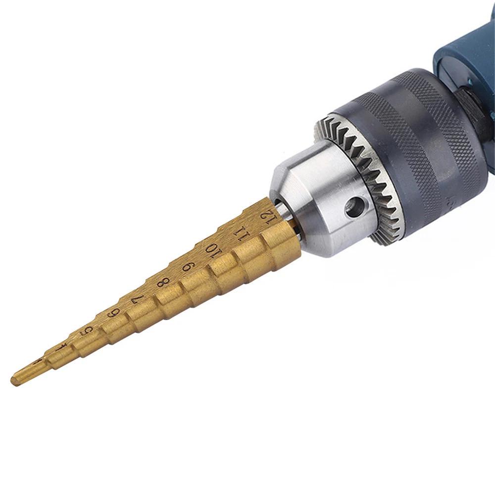 Metal Drill HSS Hex Shank Straight Groove 3-12MM Small Size Step Drill Bit Cone Cone Coated Woodworking Power Tools