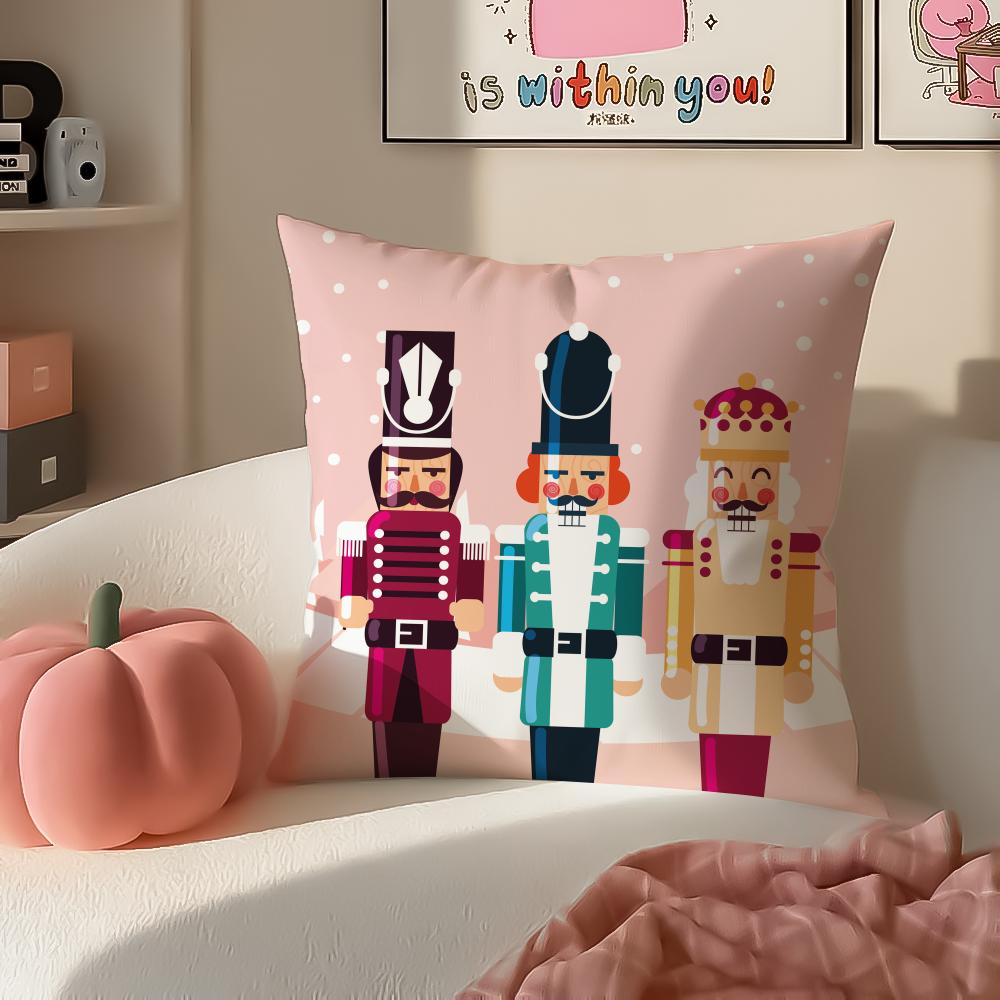 Festive Classic Nordic Toy NNutcracker Cushion Cover Pillowcase Short Plush Invisible Zipper Room Sofa Cushion Cover