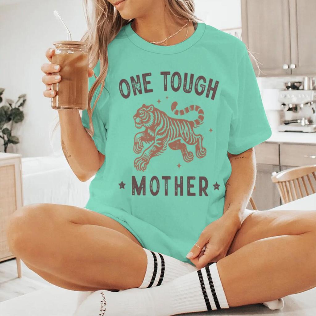 One Tough Mother Vintage Tiger Print T Shirts Short Sleeve Crewneck Graphic Fashion Women Casual Tees