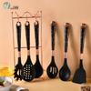 Conjunto de Utensílios de Cozinha de Silicone de 7 Peças com Suporte de Aço Inoxidável: Inclui Espátula, Colher, Espátula para Wok e Concha