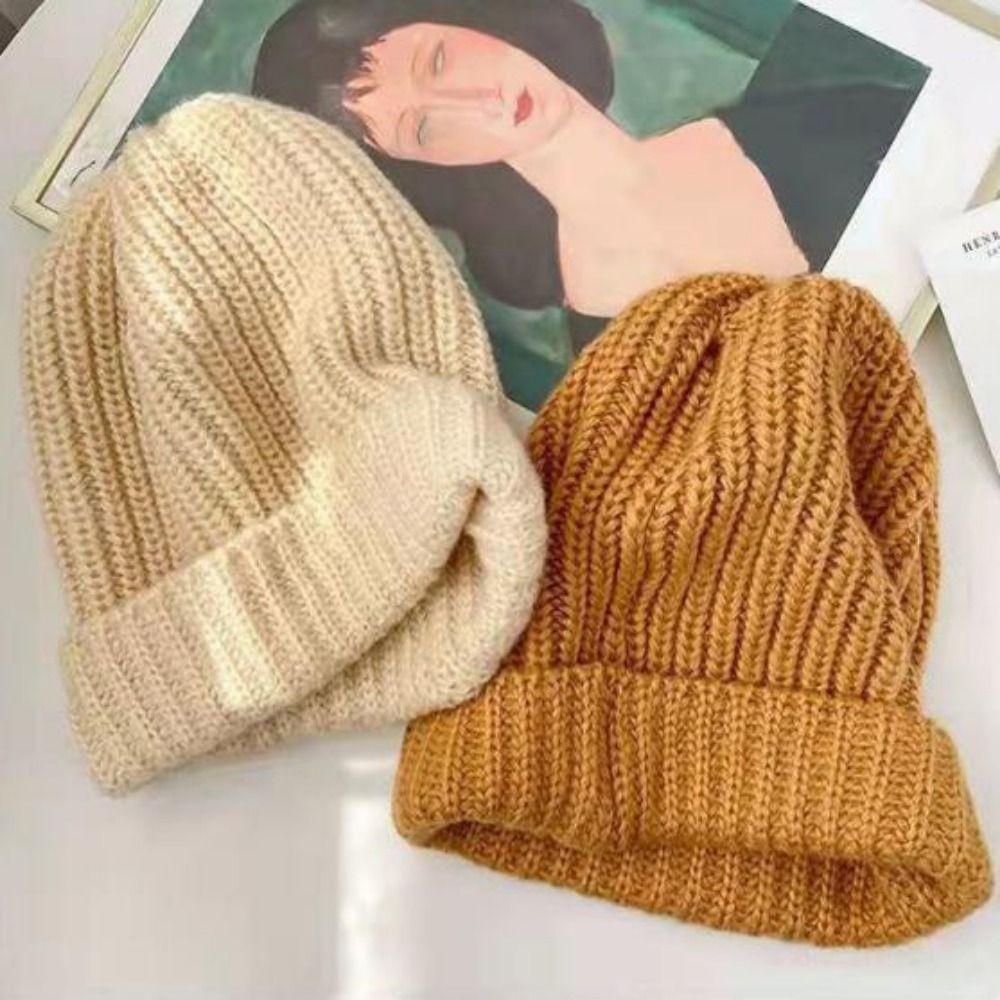 Multi Colors Knitted Beanies Solid Cute Warmer Bonnet New Female Beanie Caps  Outdoor