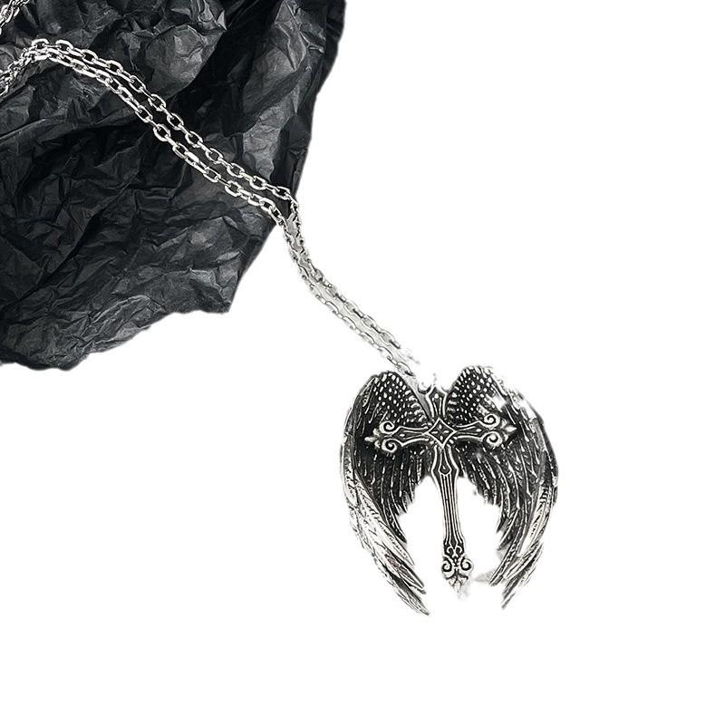 1PC Vintage Angel Wings Cross Pendant Necklace For Men Women Personalized Simple Punk Gothic Necklace Jewelry Accessories Gifts