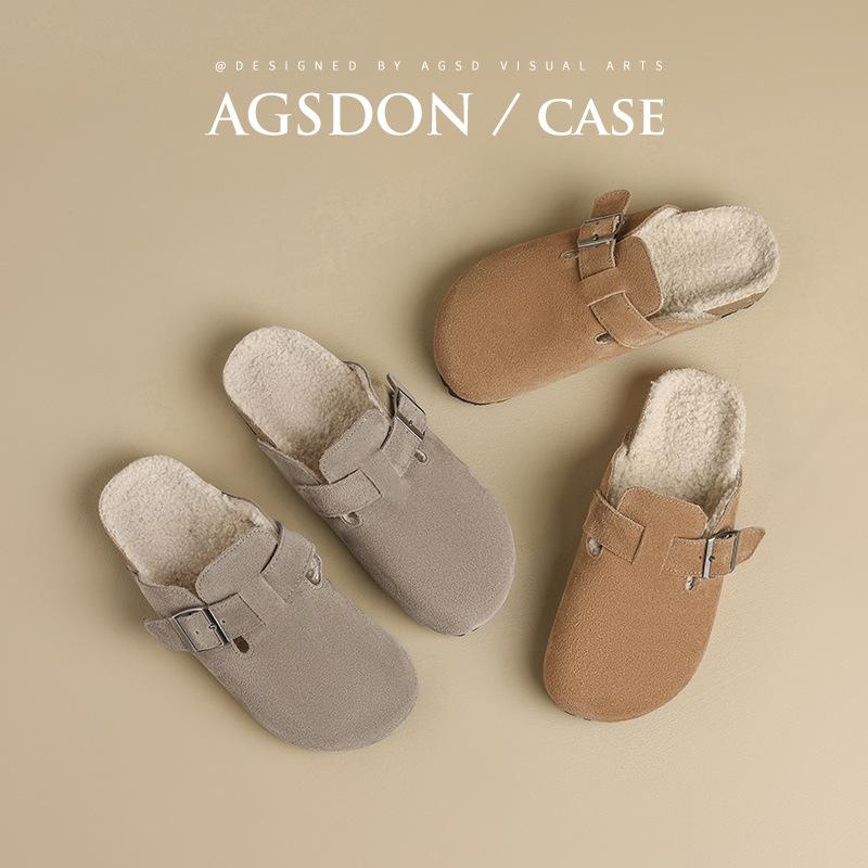 Augustine Boken shoes women's 2025 autumn and winter new velvet Boken single shoes platform sole outer wear bag head half slippers