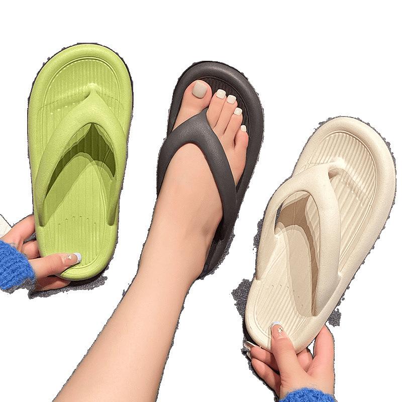 Non-slip pinch feet new women's bathroom men's couple slippers bathing outside wearing sandals summer thick-bottomed flip-flops beach