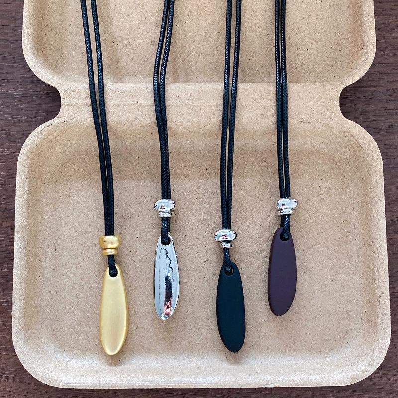 New Metal Long Water Drop Pendant Necklace for Women Girls Long Sweater Leather Rope Chain Fashion Jewelry Gifts