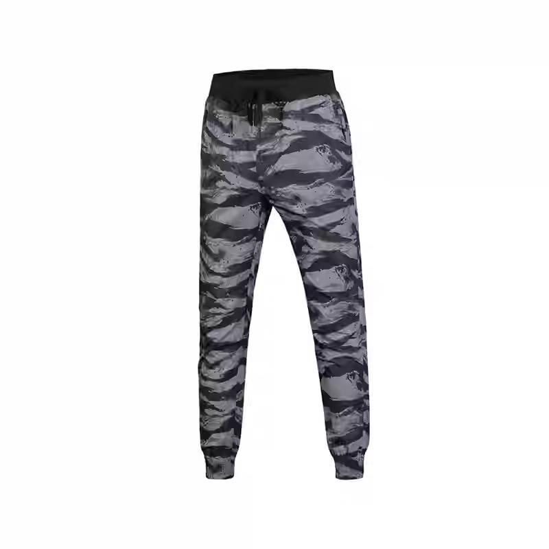 Li Ning Basketball Series All Over Print Mid Waist Drawstring Cuffed Knit Sports Pants Men pants Black Gray AKXN001-4