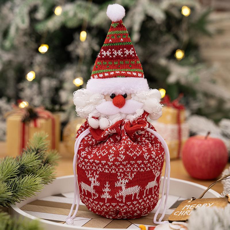 Christmas Knitted Gift Bags Set With Apple Doll Elk Santa Bear Design For Candy Storage Xmas Party Favors  Year Gifts Holiday