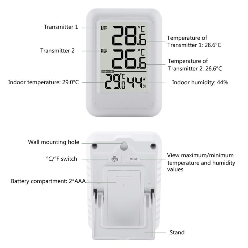 Compact Digital Temperature Humidity Monitor Wall Mountable Wireless Sensor With 24H Data Records And Low Battery Alerts