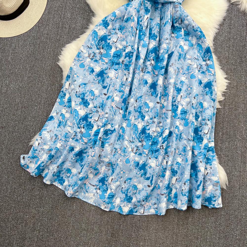 Beach Vacation Strapless Floral Camisole Dress  A Line Slim  Sleeveless Backless Dress for Summer