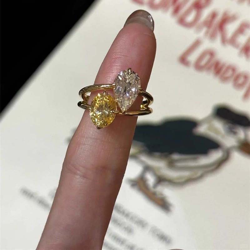 Fashion Water Droplet Shaped Zircon Rings for Women Delicate Geometric Metal Double-Layer Open Rings Wedding Party Jewelry