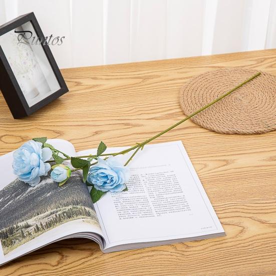 Artificial Plant 3 Branches 2 Big Heads 1 Small Bud Peony Faux Silk Flower Realistic Green Leaves Non-withered Table Centerpiece Wedding Decor
