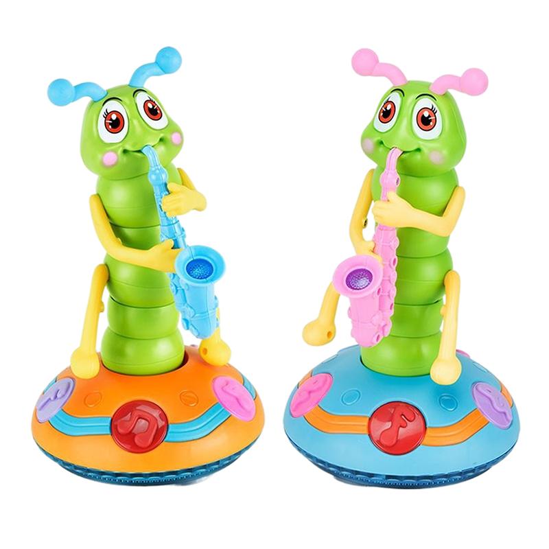 Elektrisk Larve Danseleke, Dansende Larveleke Elektrisk Stående Larve Musikalsk Leke, Lysende Larve Saksofonleke