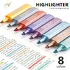 8pcs/Set Metallic Highlighter Morandi Gold Powder Glitter Highlighter Markers for Note Journaling Graffiti Pen Stationery Kawaii