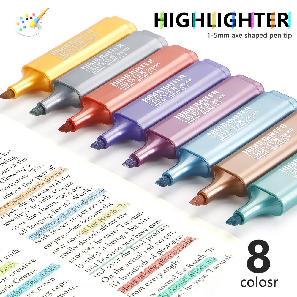 8pcs/Set Metallic Highlighter Morandi Gold Powder Glitter Highlighter Markers for Note Journaling Graffiti Pen Stationery Kawaii