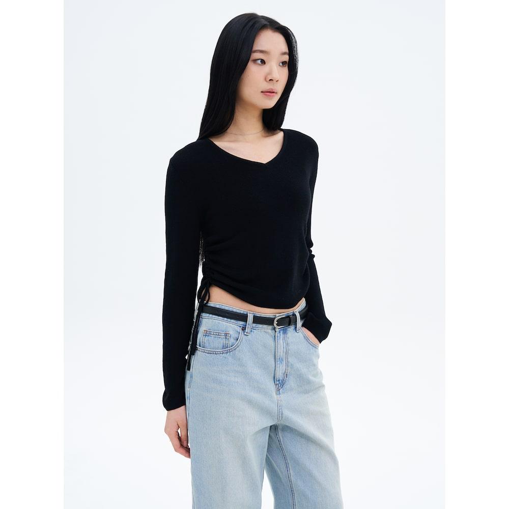 8SECONDS Side Shirred Strap V-Neck Pullover Black