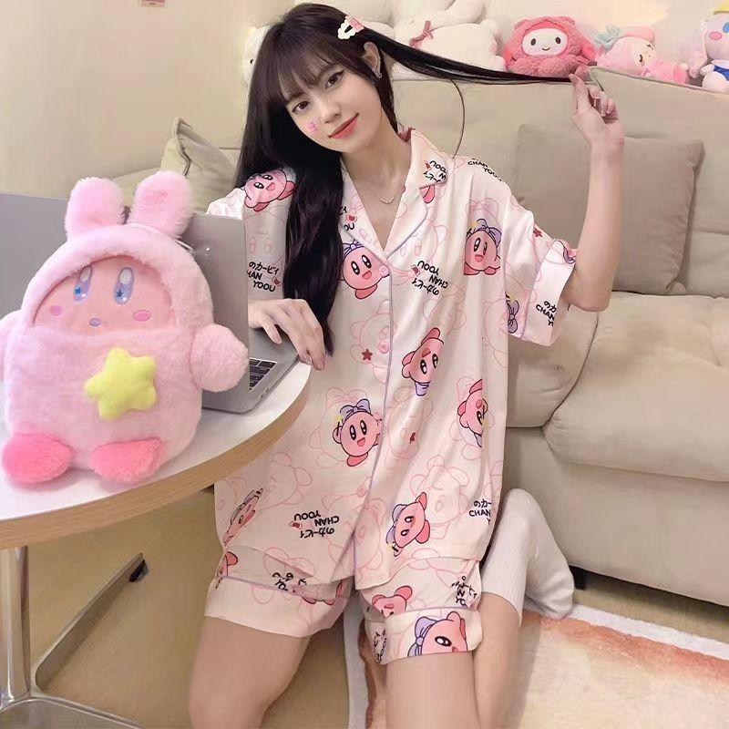 GMXIA High-quality Cotton-like Cute Cardigan Short-sleeved Student Pajamas for Women, Sweet Summer Style for Women's Home Wear