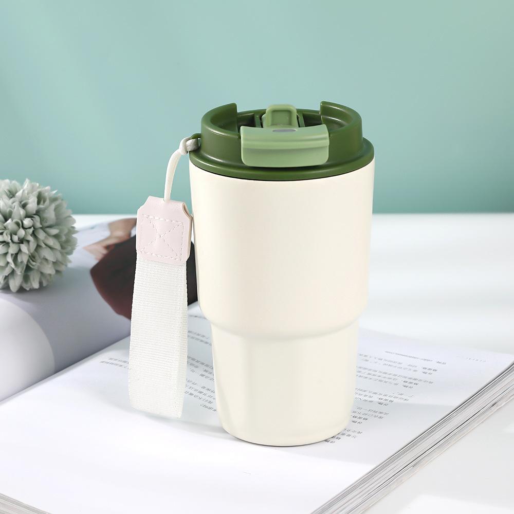 Double drink coffee cup with lifting rope 111 stainless steel thermos cup business gift cup outdoor convenient accompanying straw cup