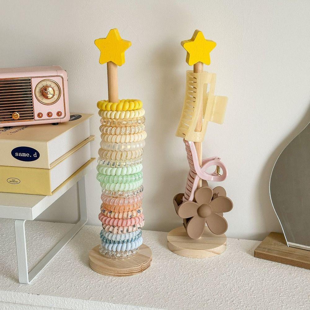 Dopamine Hair Loop Holder Wooden Hair Clip Display Stand Durable Head Rope Storage Rack