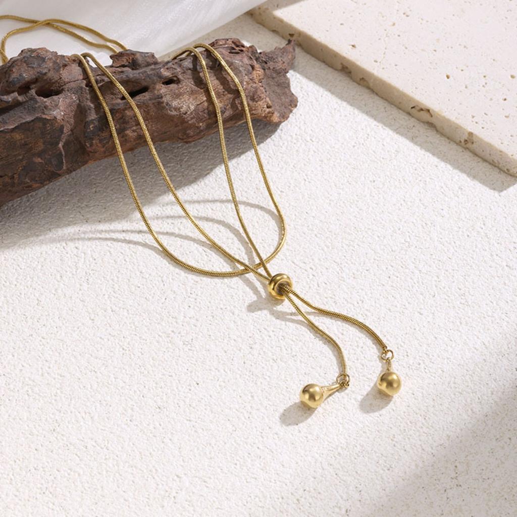 Teardrop Pendant Necklace Minimalist Layering Double-Layer Snake-Bone Necklace for Women Elegant Adjustable Slide-out Jewelry