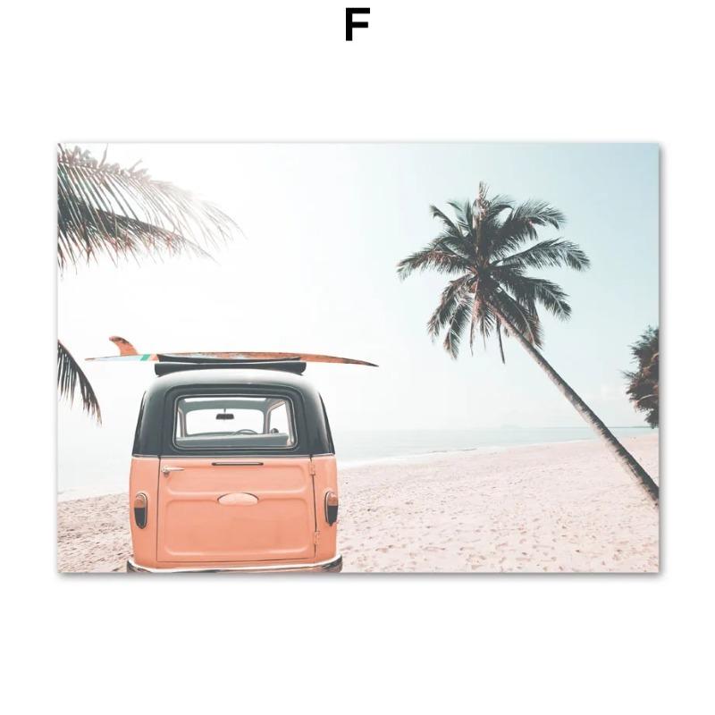 Nordic Landscape Wall Art Pictures Sea Beach Palm Tree Surfboard Posters And Prints Canvas Painting Living Room Home Decor