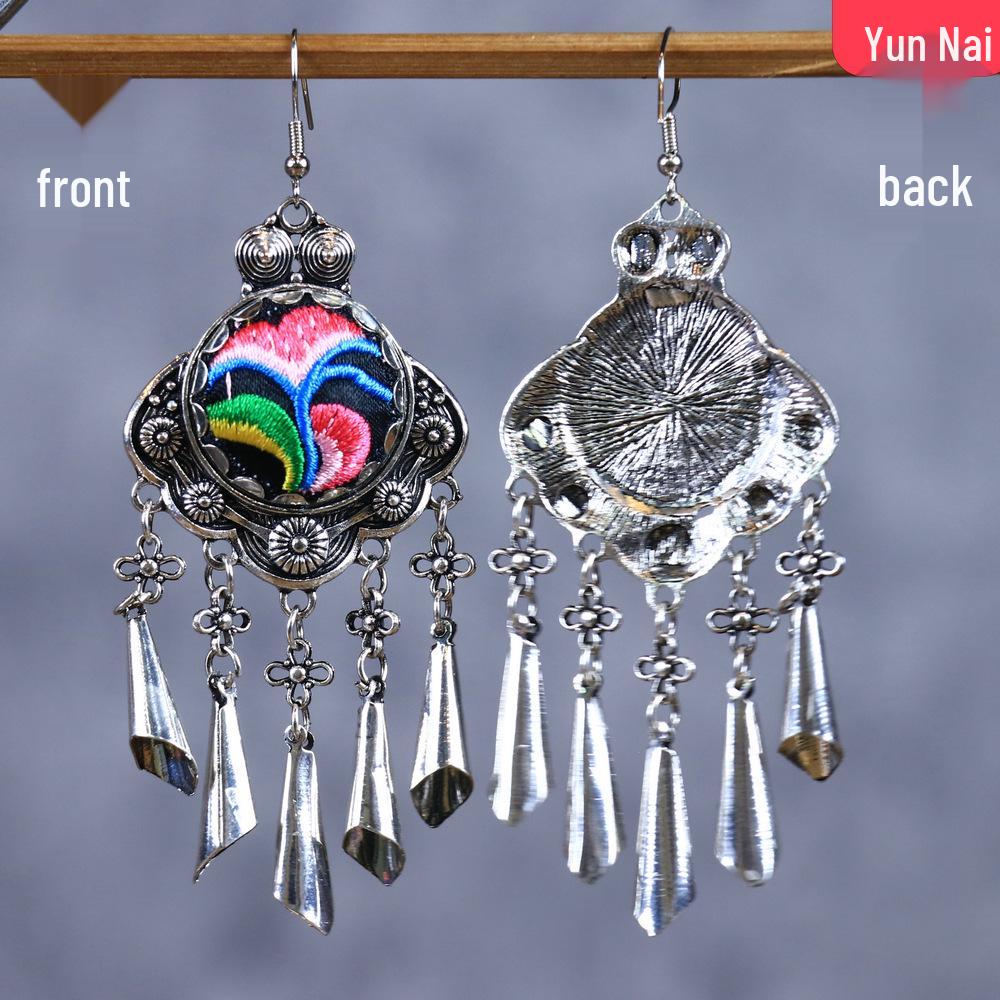 Chinese Retro Plum Blossom Fan Earrings: Women's Qipao Bell Tassel Pendants for Hanfu