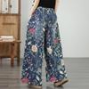 plus size Vintage floral high waist casual loose long Women Spring summer autumn jeans denim wide leg Pants