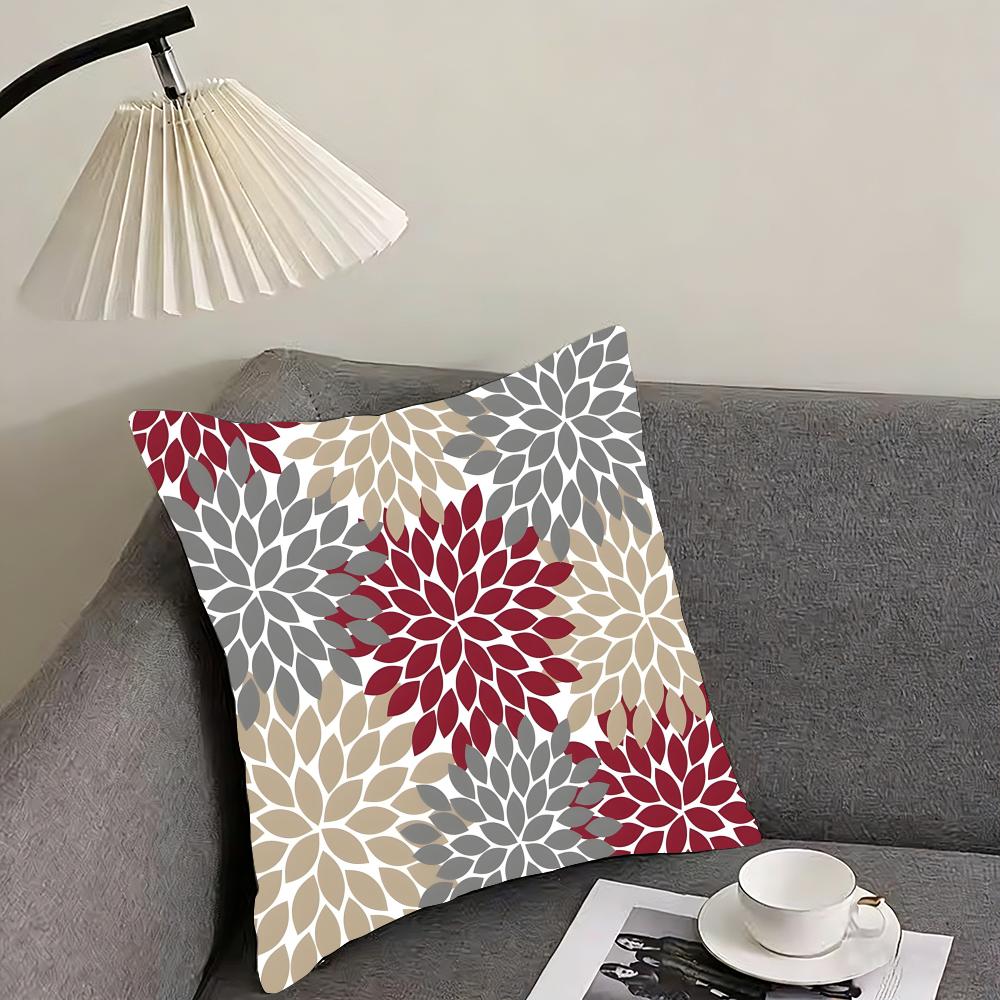 Dahlia Flower Pattern Cushion Cover Pillowcase Comfort Sofa Bed Silky Elegant Invisible Zipper Decorative Cushion Cover