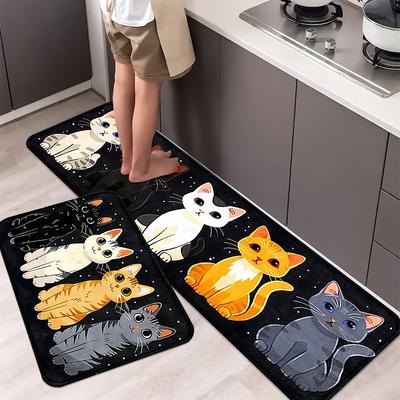 Tappetini da cucina con motivo a gattino carino: Tappeti antiscivolo, resistenti e comodi per casa, ufficio e bagno