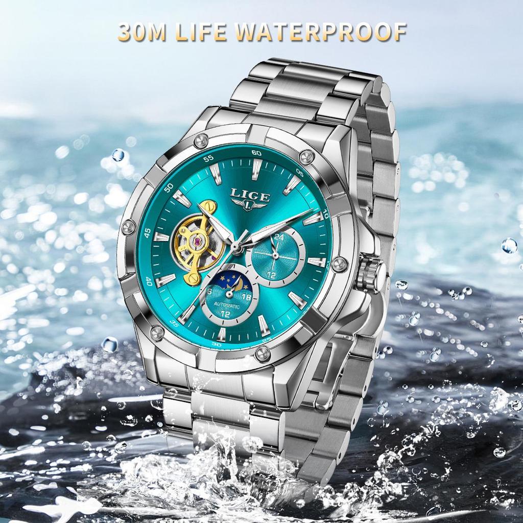 LIGE New Tourbillon Automatic Watches For Men Fashion Business Watch Men Luxury Sports Waterproof Men's Mechanical Watch