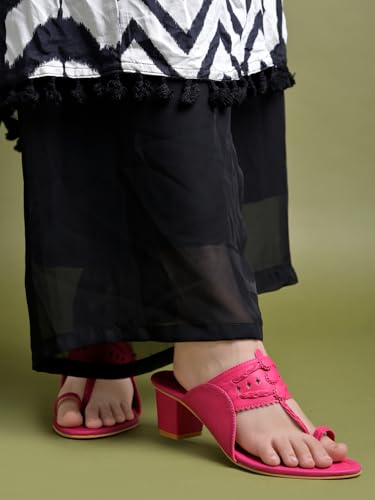 Shoetopia Classic Heeled Pink Kolhapuri For Women /Eu38 5 UK