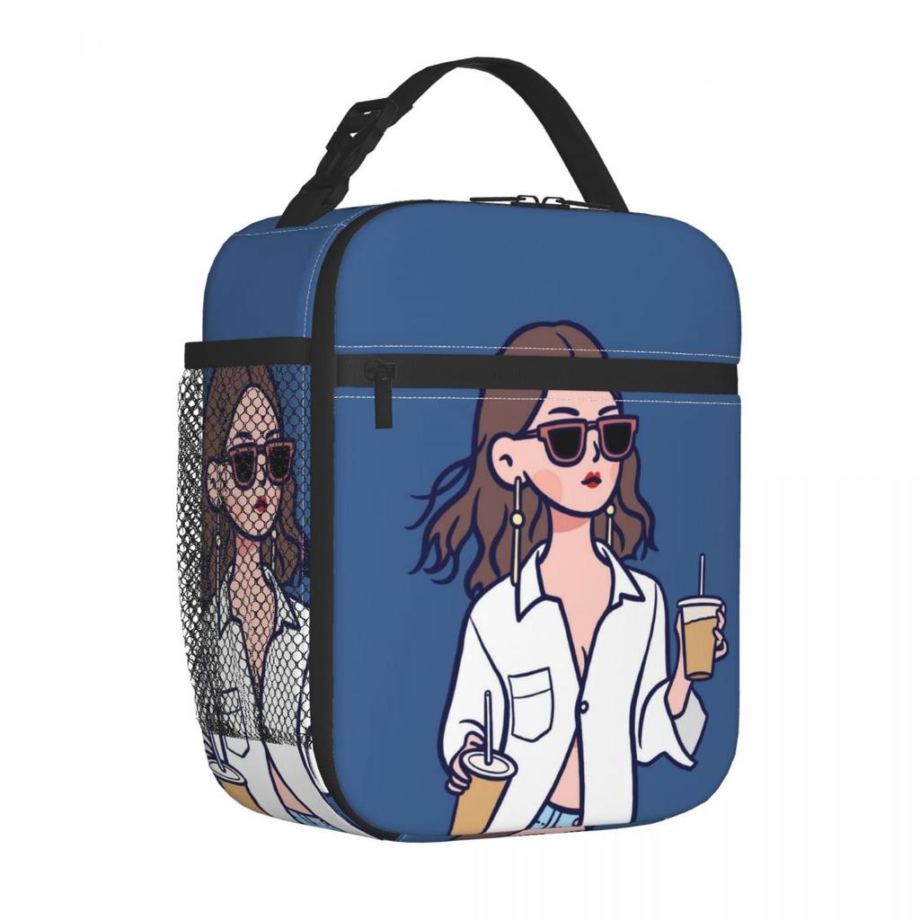 Cartoon Fashion Girl Insulated Lunch Bags for School Office Sport Car Portable Cooler Thermal Bento Box Women Children