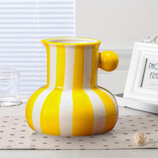 Painted Ceramic Vase Desktop Stripe Art Vase Decorative Flower Vase for Flower Arrangement Living Room Bedroom Decor
