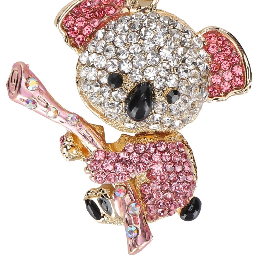 2pcs Pink Color Koala Bear Keychain Rhinestone Decoration Crystal Rhinestone Keychain  For Women