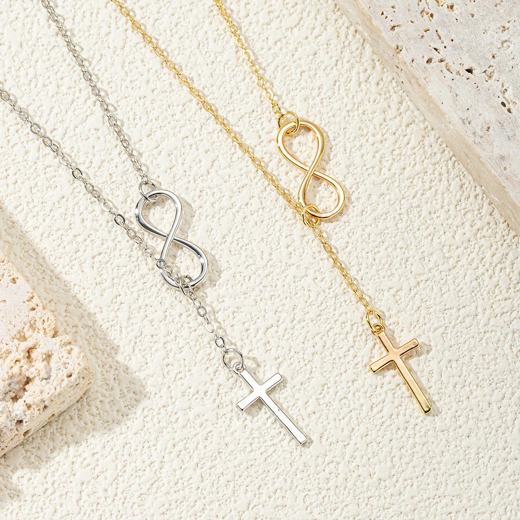 Minimalist Infinity Cross Lariat Necklace Gold Silver Plated Dainty Religious Jewelry for Women Daily Wear