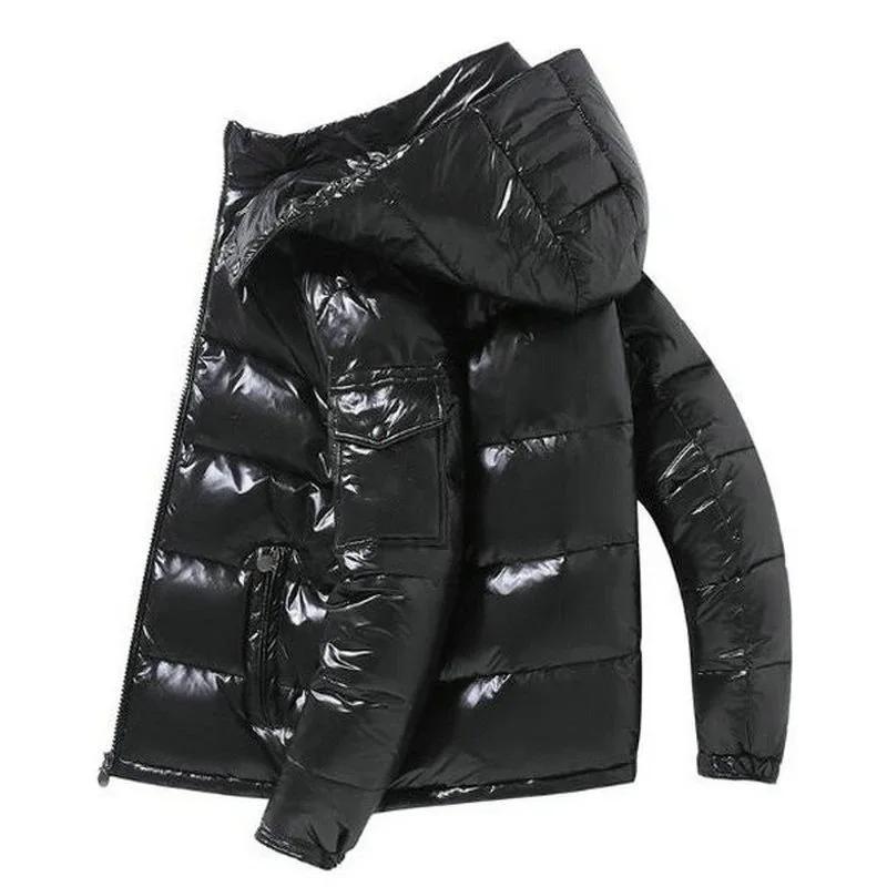 Brand White Duck Down Coats Man Winter Fashion Solid Zipper Outwears Thicken Down Jacket Men Casual Hood Shiny Warm Loose Parkas