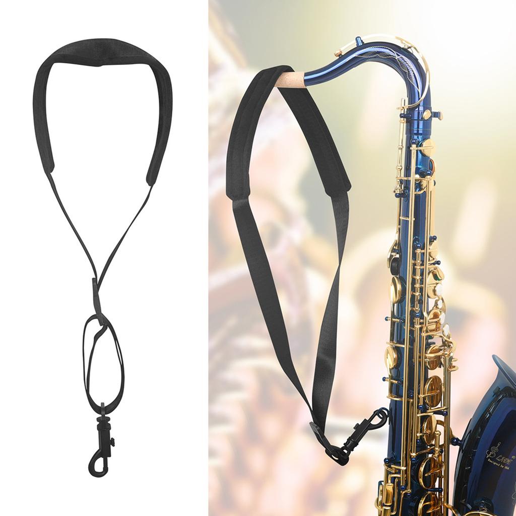 Saxofonový řemínek na krk s tlustým měkkým polstrovaným saxofonovým páskem s nastavitelnou přezkou Černý háček pro barytonový alt tenor soprán sax