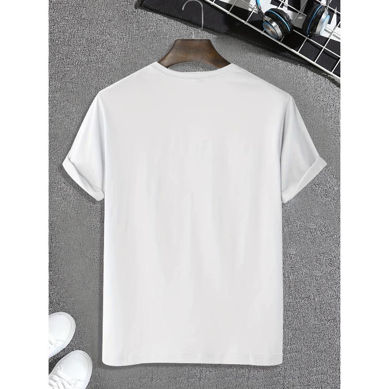 European Size Cartoon Figure Pattern T-shirt, Men's Casual Street Style Stretch Round Neck Tee Shirt For Summer