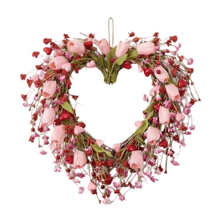 

Bright Seasonal Heart Designs Tulips Wreath with Colorful Flower Front Door Garland Decoration For Festivities 1