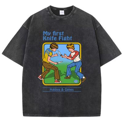 My First Knife Fight Cartoon Printing Female Wash T-Shirt Fashion Casual Tshirt Street Short Sleeve Summer Loose Clothes